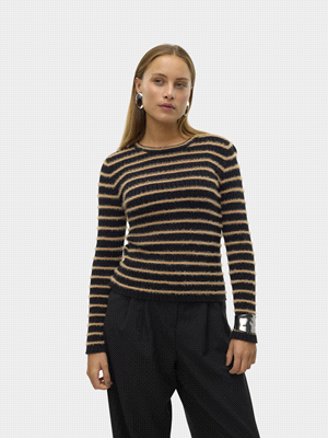 VERO MODA MAGLIA FLO MINI STRIPES MAGLIERIA DONNA Nero Argento ... 