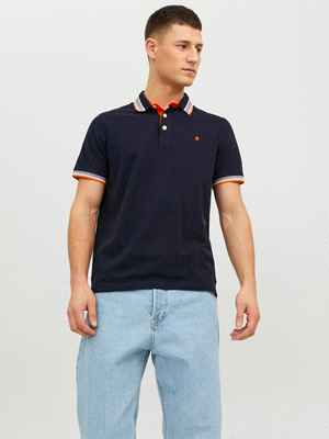 JACK JONES POLO MANICA CORTA PAULOS NEON POLO UOMO Nero Blu ... 