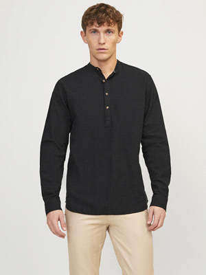 JACK JONES CAMICIA TUNIC SUMMER LINEN BLEND CAMICIERIA UOMO Nero  ... 