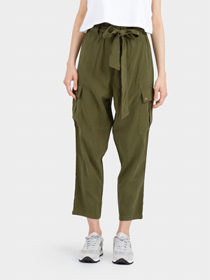 YES ZEE PANTALONE TASCHE VITA ALTA PANTALONI DONNA Verde  ... 