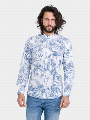 CAMICIA MANICA LUNGA IN LINO-COTONE FLOREALE 