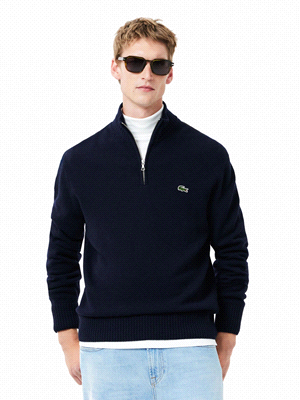 LACOSTE MAGLIA 1/2 ZIP LANA MAGLIERIA UOMO Blu  ... 