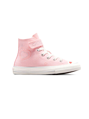 Le CONVERSE CHUCK TAYLOR ALL STAR EVA LIFT dotate di fascetta a strappo con motivo a cuore, presentano una suola platform rialzata, un