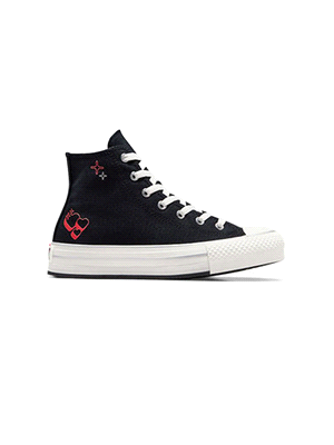 Le CONVERSE CHUCK TAYLOR ALL STAR EVA LIFT presentano una tomaia in resistente tela con richiami allo stile Y2K degli anni 2000,  una suola platform rialzata, un