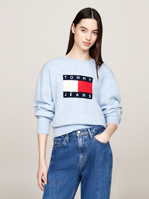 TOMMY JEANS MAGLIA FLAG SWEATER MAGLIERIA DONNA Blu  ... 