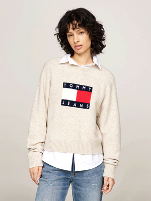 TOMMY JEANS MAGLIA FLAG SWEATER MAGLIERIA DONNA Bianco  ... 