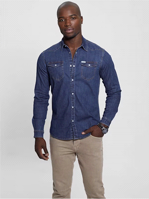 GUESS CAMICIA WESTERN MANICA LUNGA DENIM CAMICIERIA UOMO   ... 