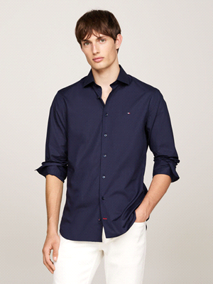 TOMMY HILFIGER CAMICIA MANICA LUNGA FLEX POPELINE CAMICIERIA UOMO Blu  ... 