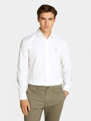 TOMMY HILFIGER CAMICIA MANICA LUNGA FLEX POPELINE CAMICIERIA UOMO Bianco  ... 