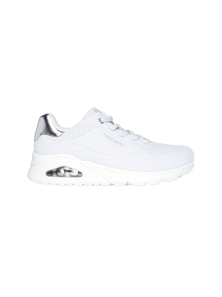 SKECHERS W UNO SHIMMER AWAY SCARPA MODA DONNA Bianco Argento ... 