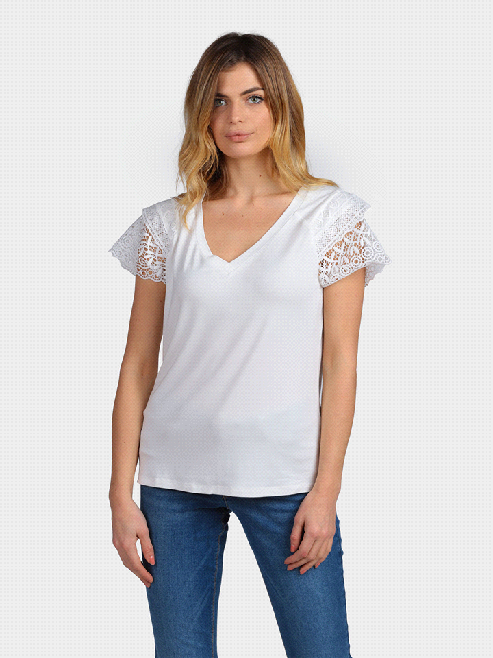 T-SHIRT MANICA PIZZO MACRAME