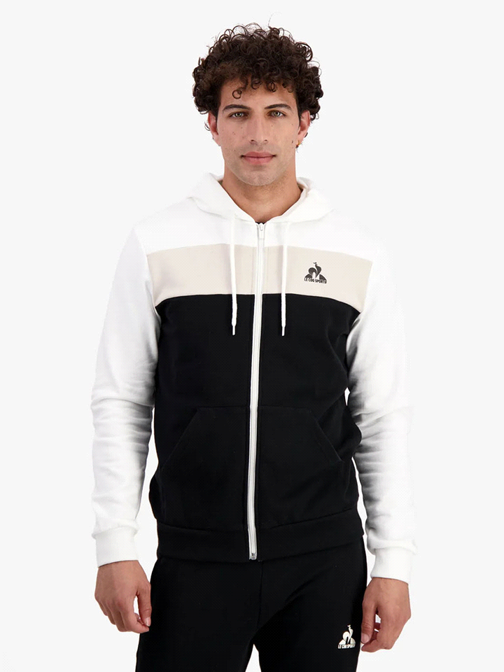 LE COQ SPORTIF FELPA ZIP AP. CAPPUCCIO CONTEMPORAIN FELPERIA UOMO Nero Beige ... 