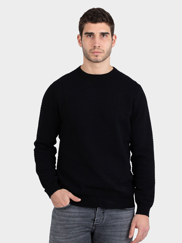 ANTONY MORATO MAGLIA IN COTONE MICROARMATURA JACQUARD MAGLIERIA UOMO Nero  ... 