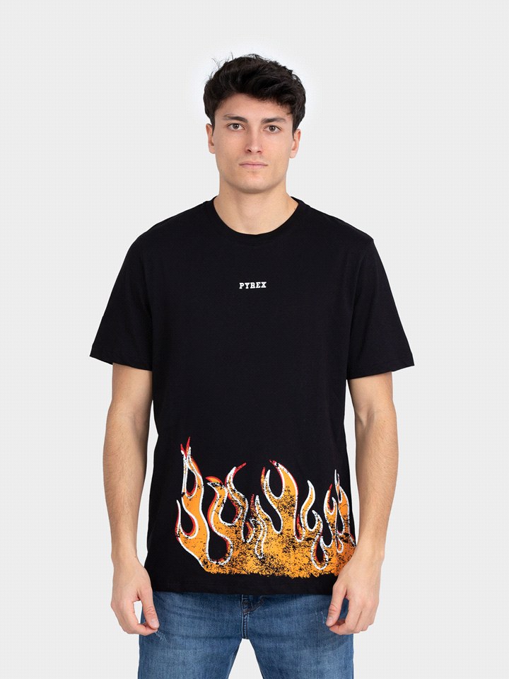 PYREX T-SHIRT LOGO CENTRALE FIAMME T-SHIRTERIA UOMO Nero  ... 