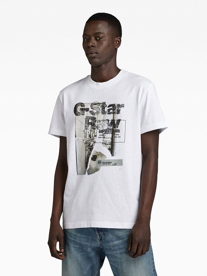 G-STAR T-SHIRT MANICA CORTA STAMPA HQ T-SHIRTERIA UOMO Bianco  ... 