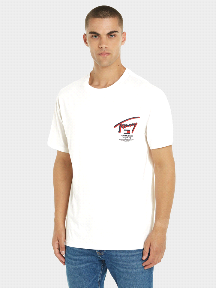 TOMMY JEANS T-SHIRT MANICA CORTA SIGNATURE LOGO T-SHIRTERIA UOMO Bianco  ... 