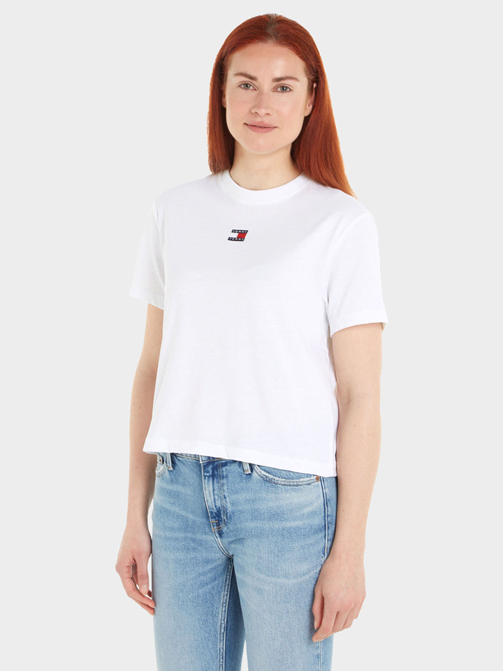 TOMMY JEANS T-SHIRT BOXY BADGE T-SHIRTERIA DONNA Bianco  ... 