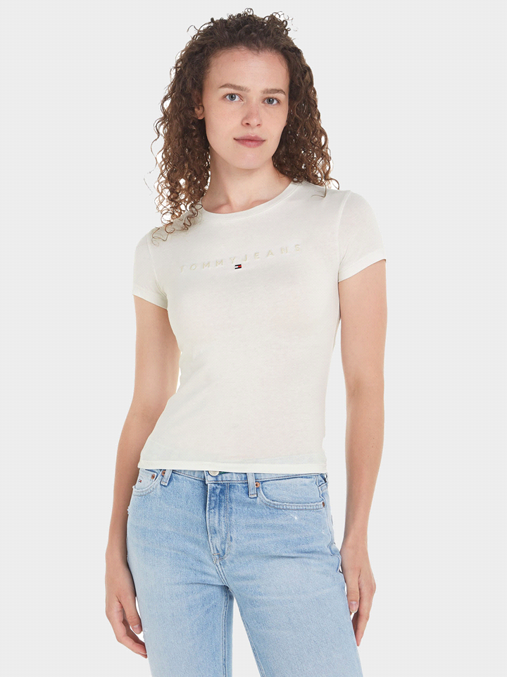 TOMMY JEANS T-SHIRT LINEAR SLIM TONAL T-SHIRTERIA DONNA Bianco  ... 