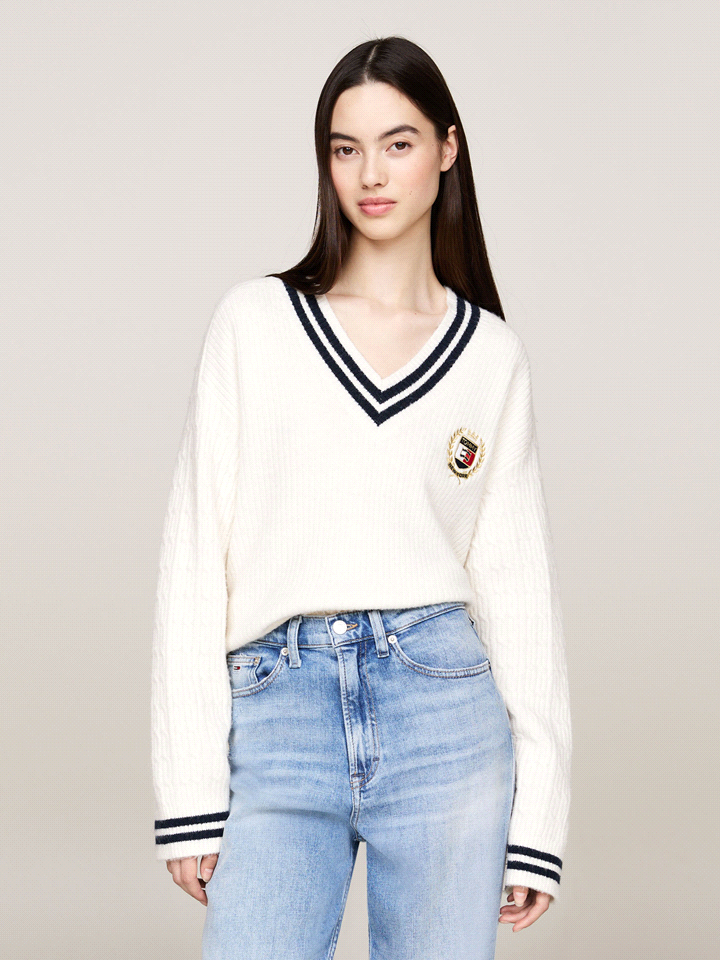 TOMMY JEANS MAGLIA CREST CABLE MAGLIERIA DONNA Bianco  ... 