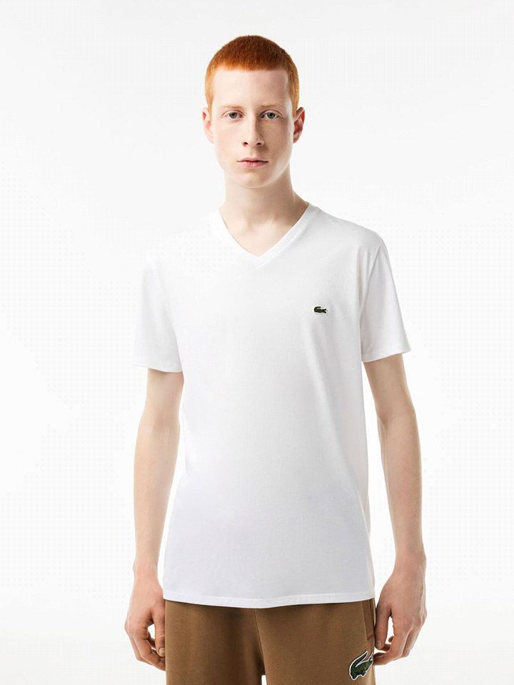 LACOSTE R-SHIRT M/L V-NECK T-SHIRTERIA UOMO Bianco  ... 